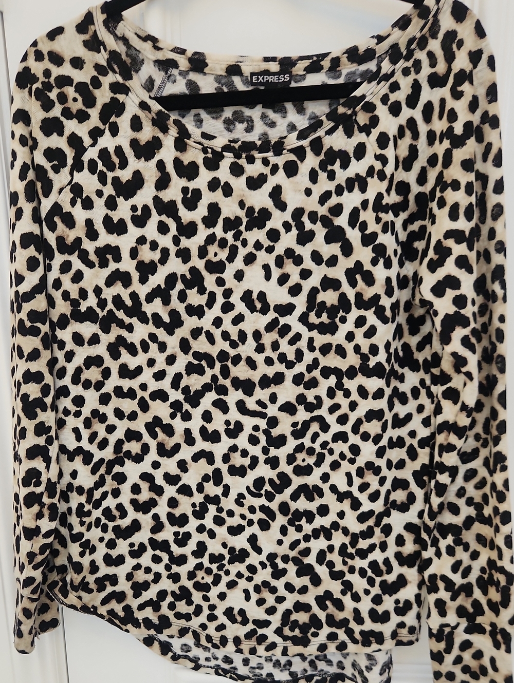Express Women's Leopard Print Long Sleeve Top - Cream and Black Spots